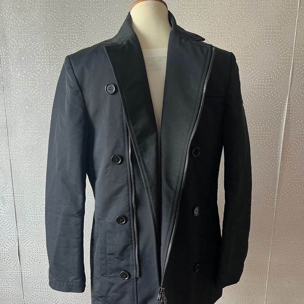 John Barritt Mens Black Sdze Zip Long Sleeve Biker Jacket Coat Size Medium